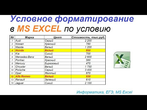 Отформатировать записи, удовлетворяющие условиям. MS Excel. Условное форматирование (ЕГЭ по инф.)