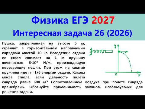 ЕГЭ Физика 2026 Интересная задача 26 из реального варианта 2026 (пушка стреляет с высоты)